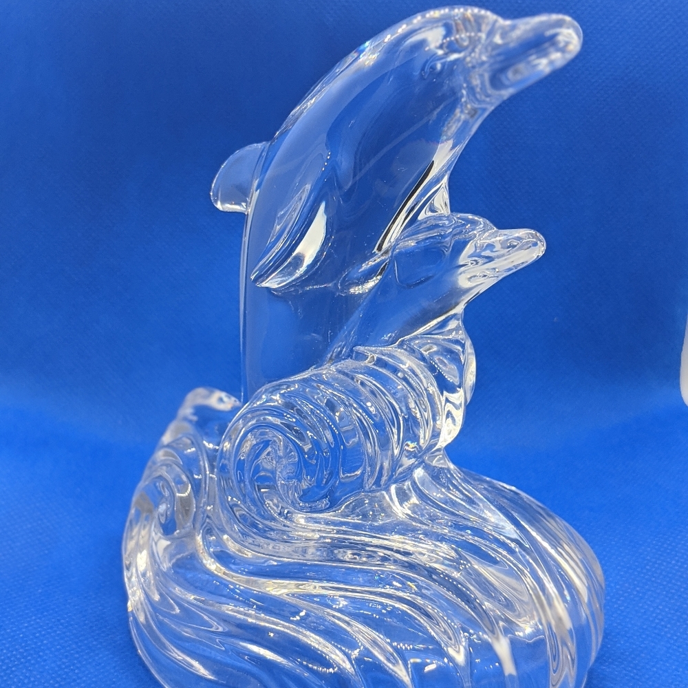 Dolphin Figurine Crystal Clear Glass Ocean Waves